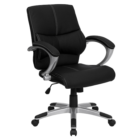 Flash Furniture Contemporary Chair Mid-Back Exec Chair, Black, Fixed Arms, 18-3/4" to 22-1/4" Height, Leather, Black H-9637L-2-MID-GG